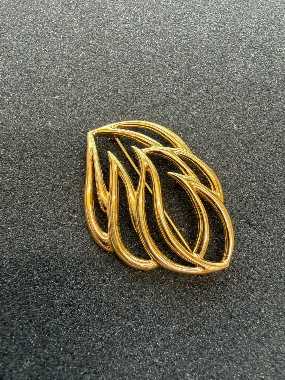 Vintage Monet Brooch Gold Plated Abstract Leaf Swirl Brooch